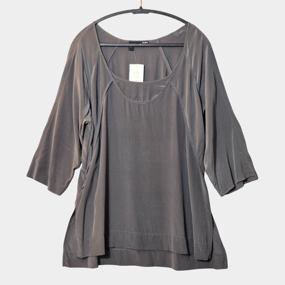 Eileen Fisher Tops - Eileen Fisher Silk Crepe de Chine Round Neck Easy Top Gray L Quiet Luxury‎ NWT